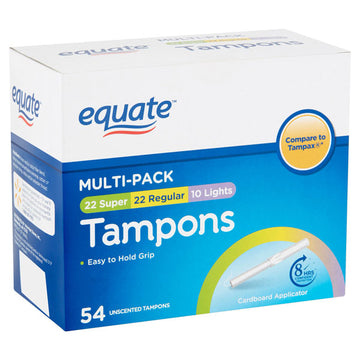 Equate Regular Absorbency Unscented Tampons with Plastic