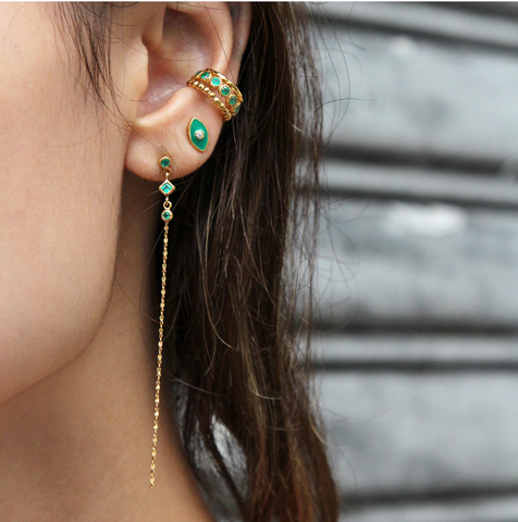 Forest Dainty Drop Earrings + Green Onyx Cuffs