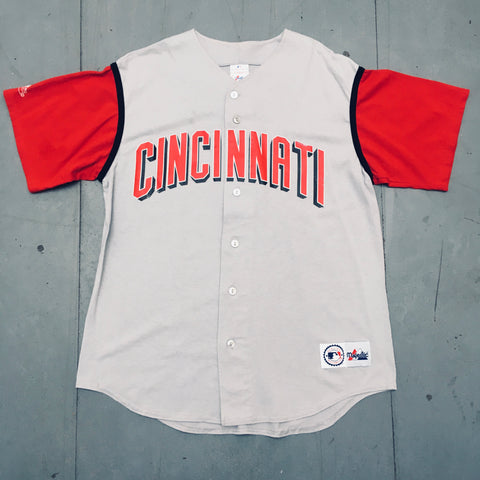 Men's True-Fan White/Red Cincinnati Reds Pinstripe Jersey