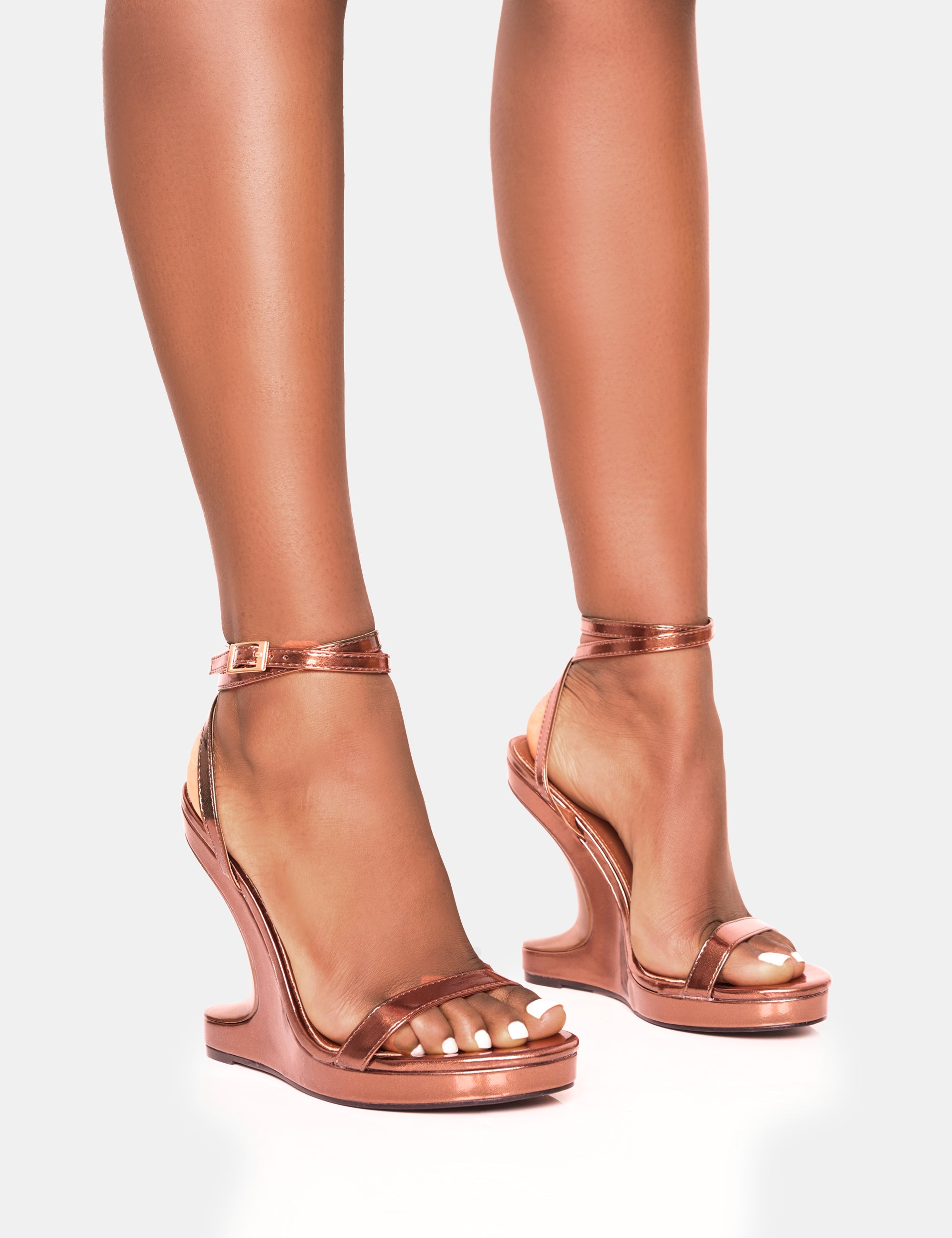 A-list Bronze Barely There Wrap Around Platform Cut Out Wedge Heels