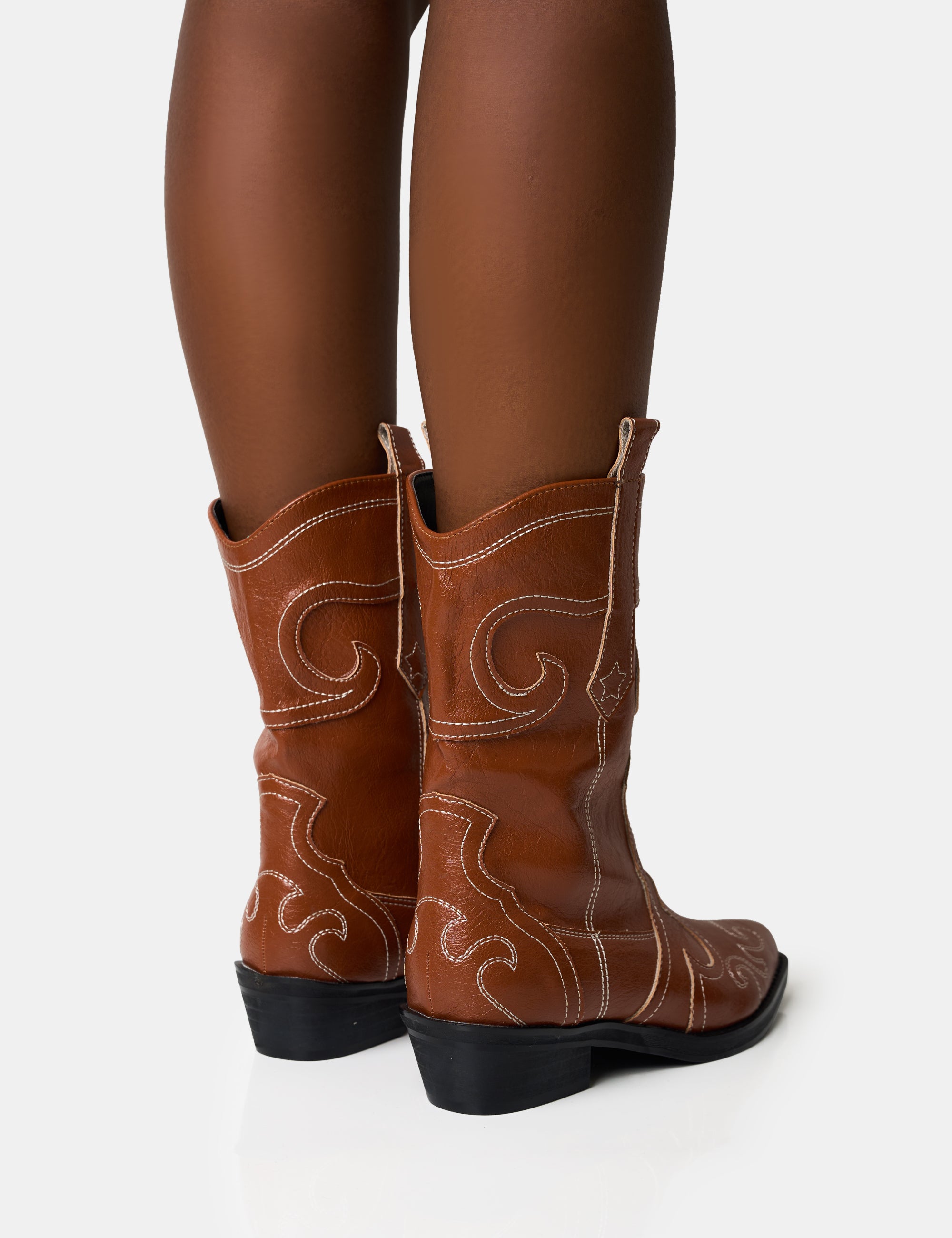 Folklore Tan Embroidered Flat Western Ankle Boots