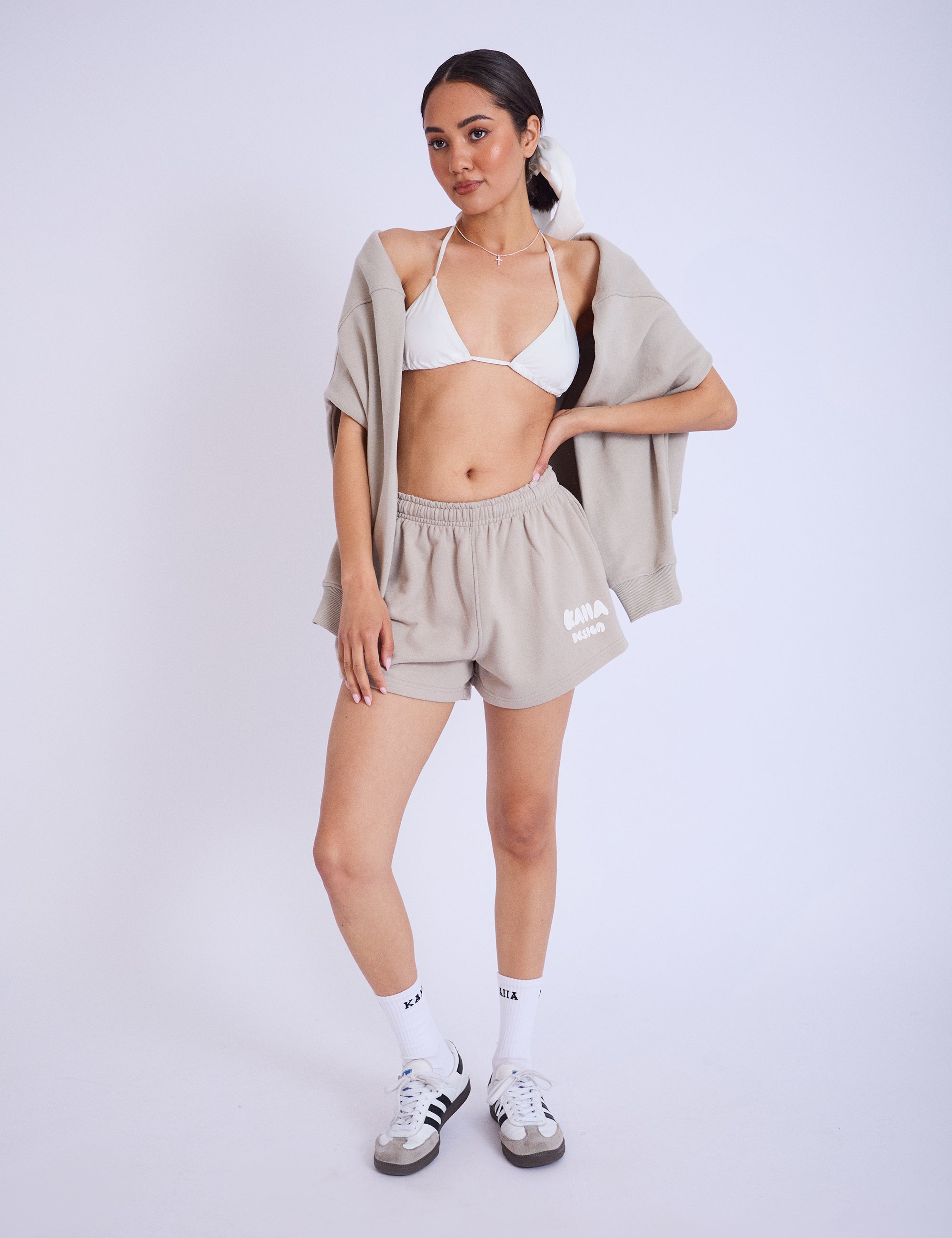 Kaiia Design Bubble Logo Sweat Shorts Stone