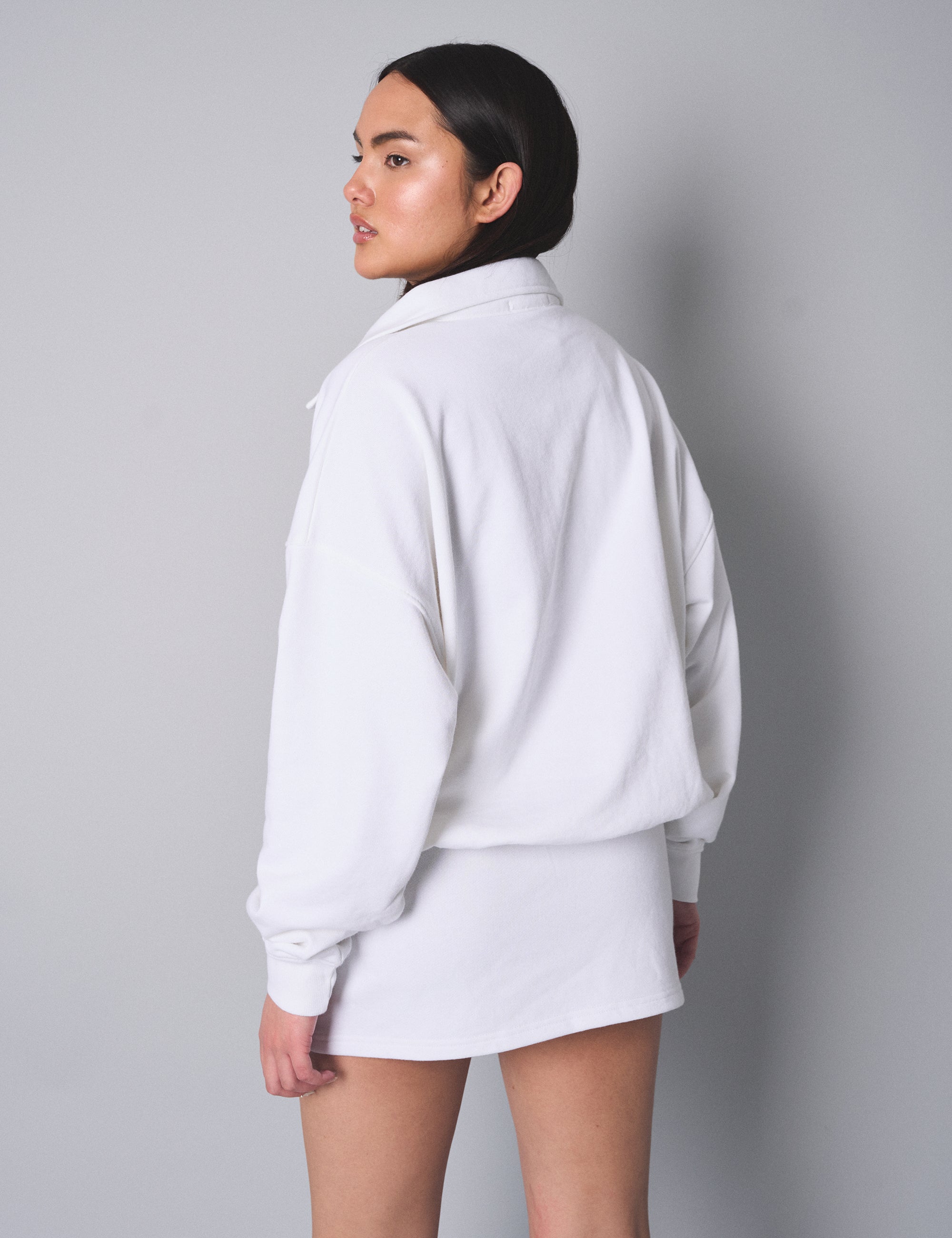 Kaiia Button Up Collar Sweatshirt White