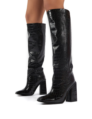 black croc knee boots