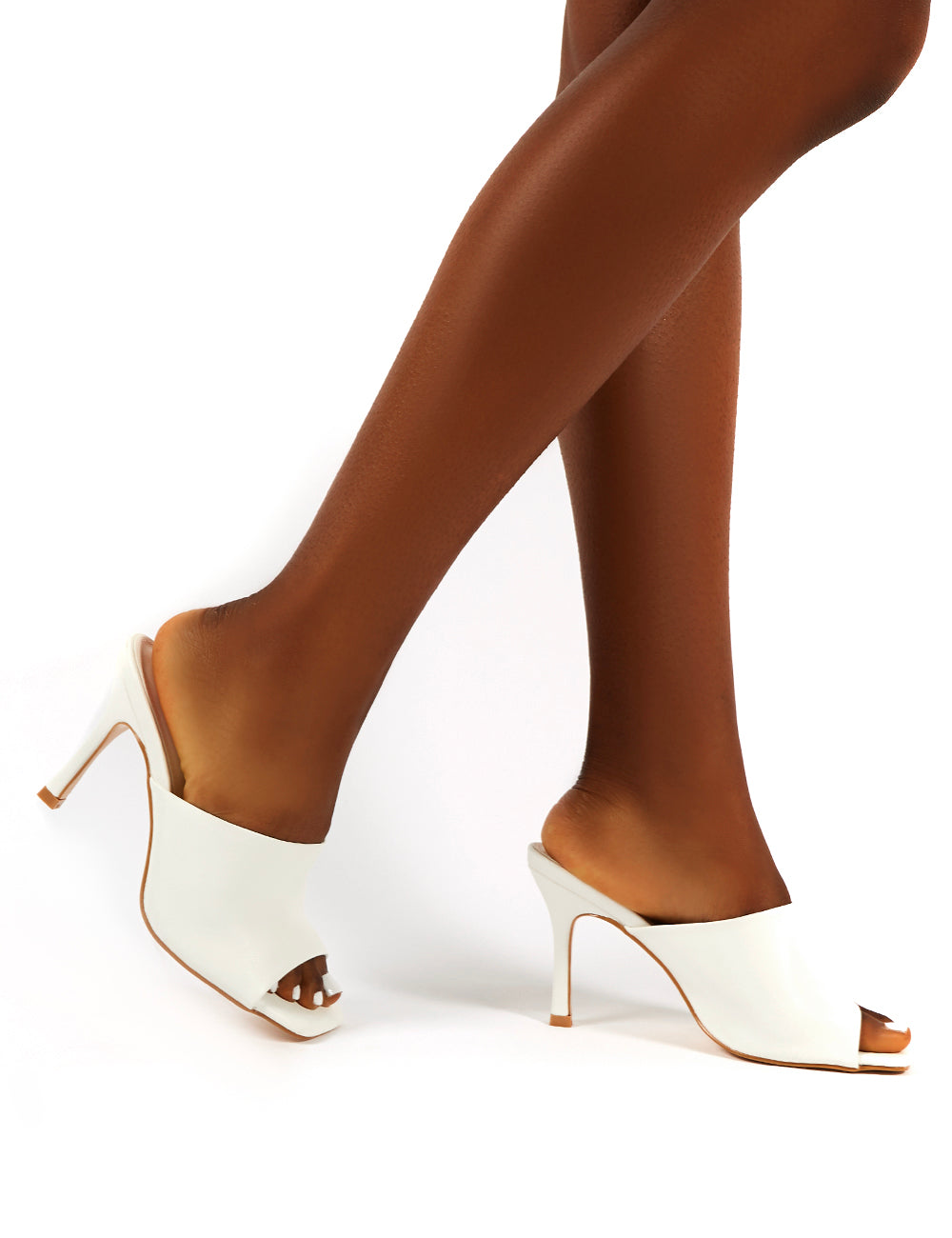 Emili White Wide Fit Pu Heeled Mules