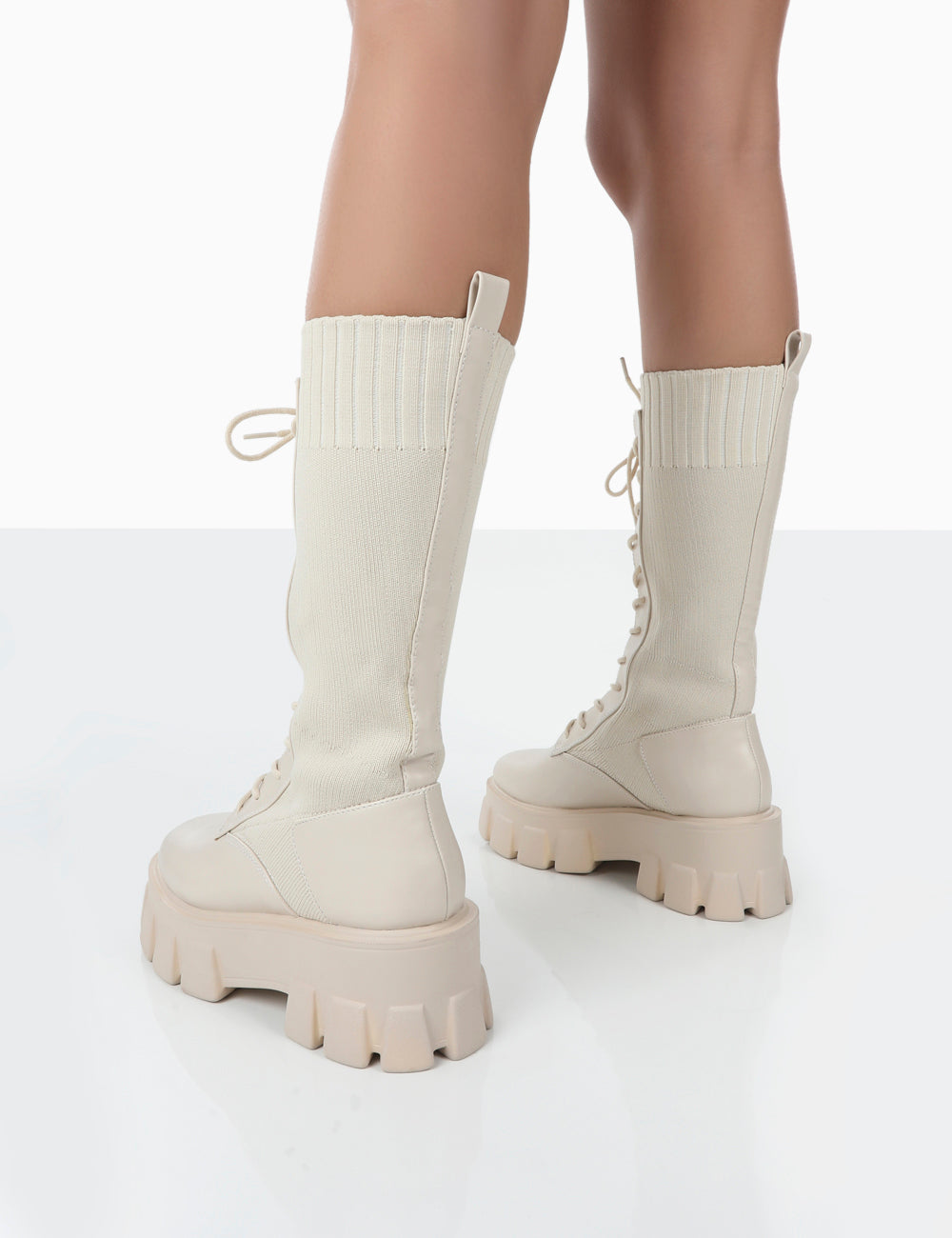 Hudson Putty PU Lace Up Chunky Knee High Boots