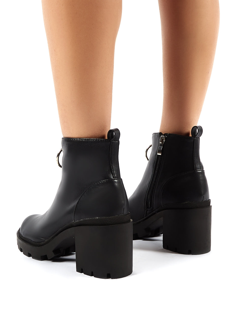 Gospel Black PU Zip Up Chunky Heeled Ankle Boots