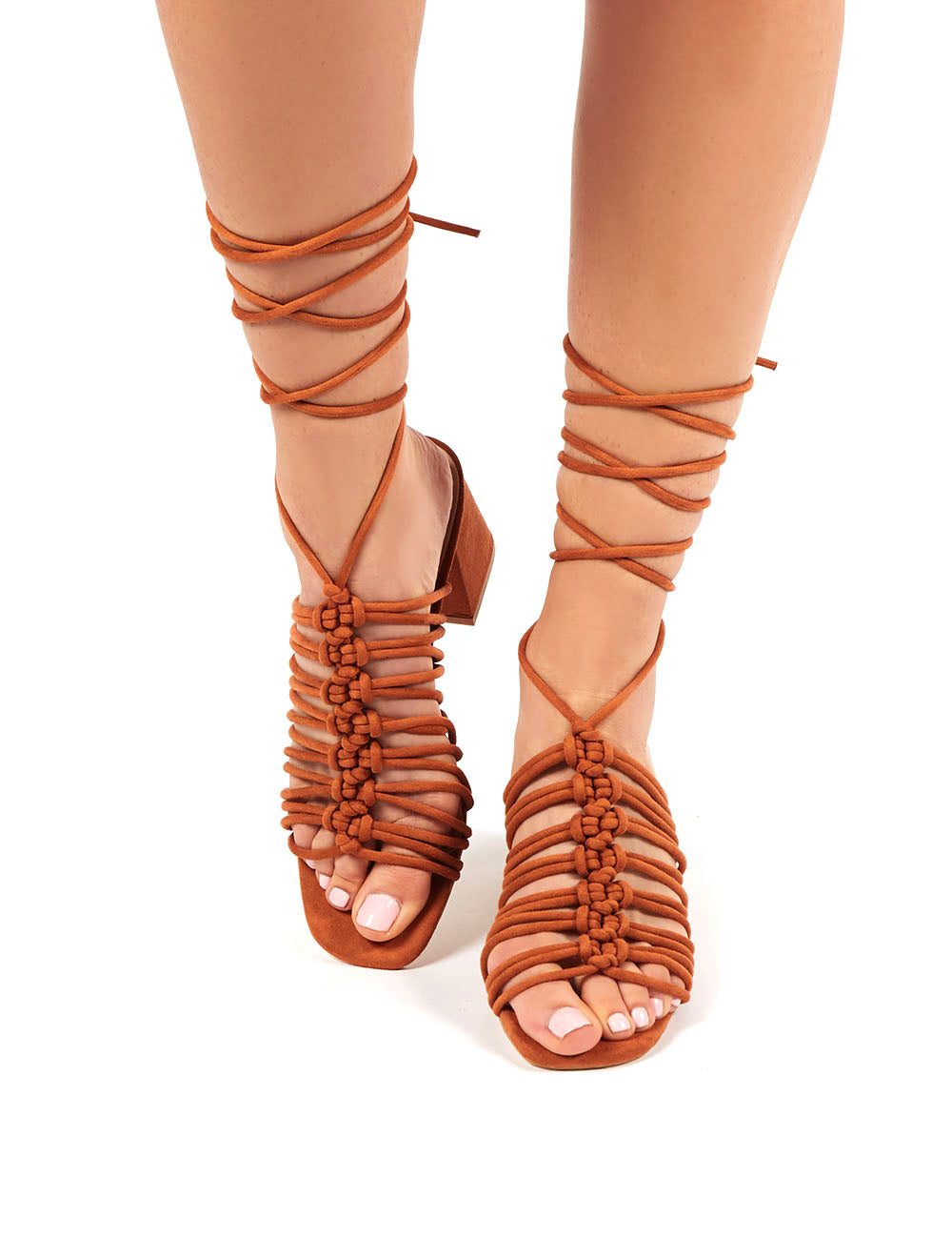 Bali Tan Faux Suede Lace up Mid Heel