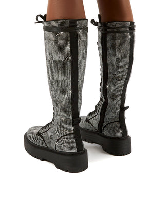diamante knee high boots