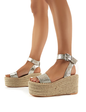 Saffy Silver Espadrille Flatform 