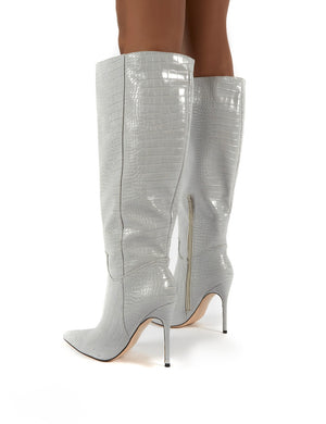 grey high heeled boots