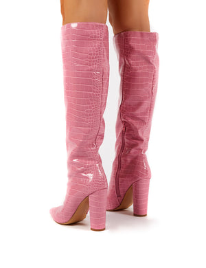 pink high knee boots