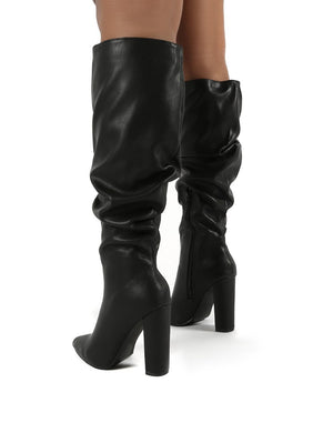 Yours Black Wide Fit PU Heeled Knee 