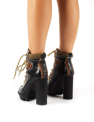 Dakota Black Lace Up Heeled Hiker Boots 