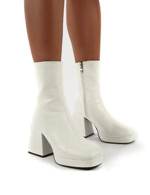 Imagine White Chunky Heel Ankle Boots 