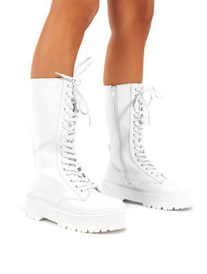white lace up chunky boots