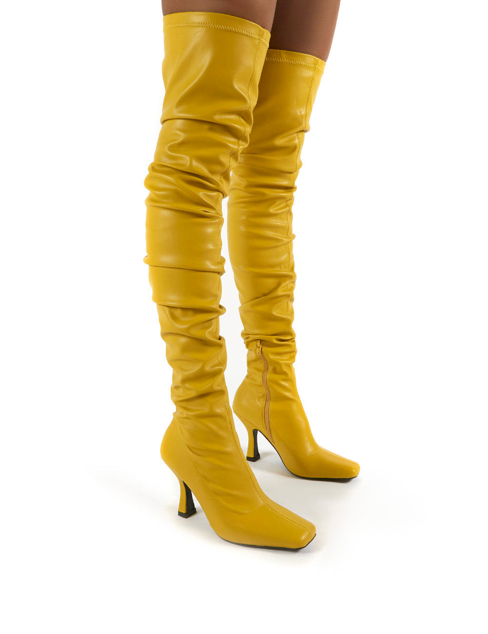 mustard heeled boots