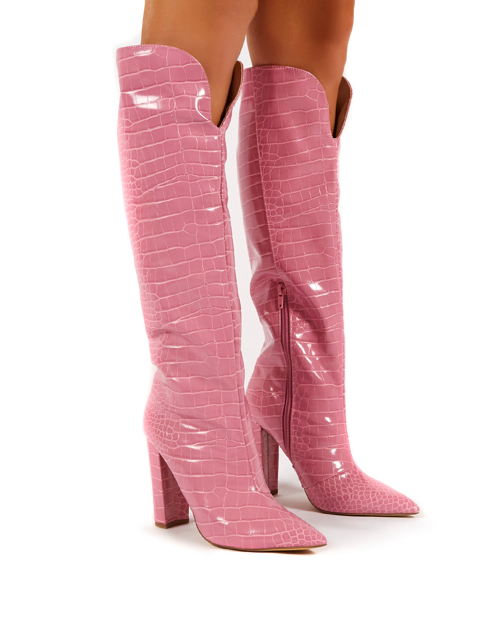 pink knee high heels