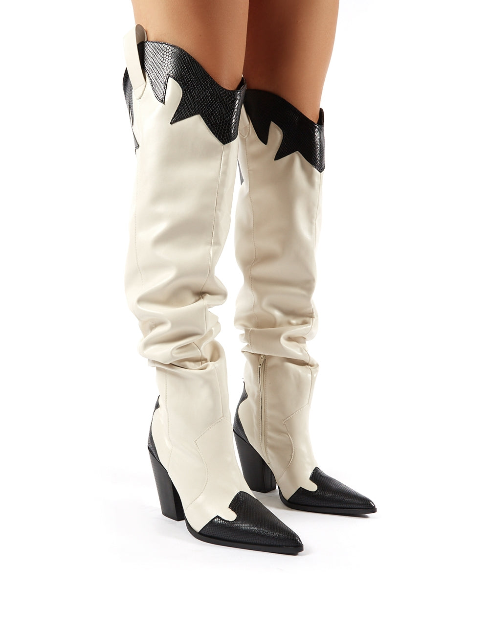 Brandy Stone Western Block Heeled Knee High Boots