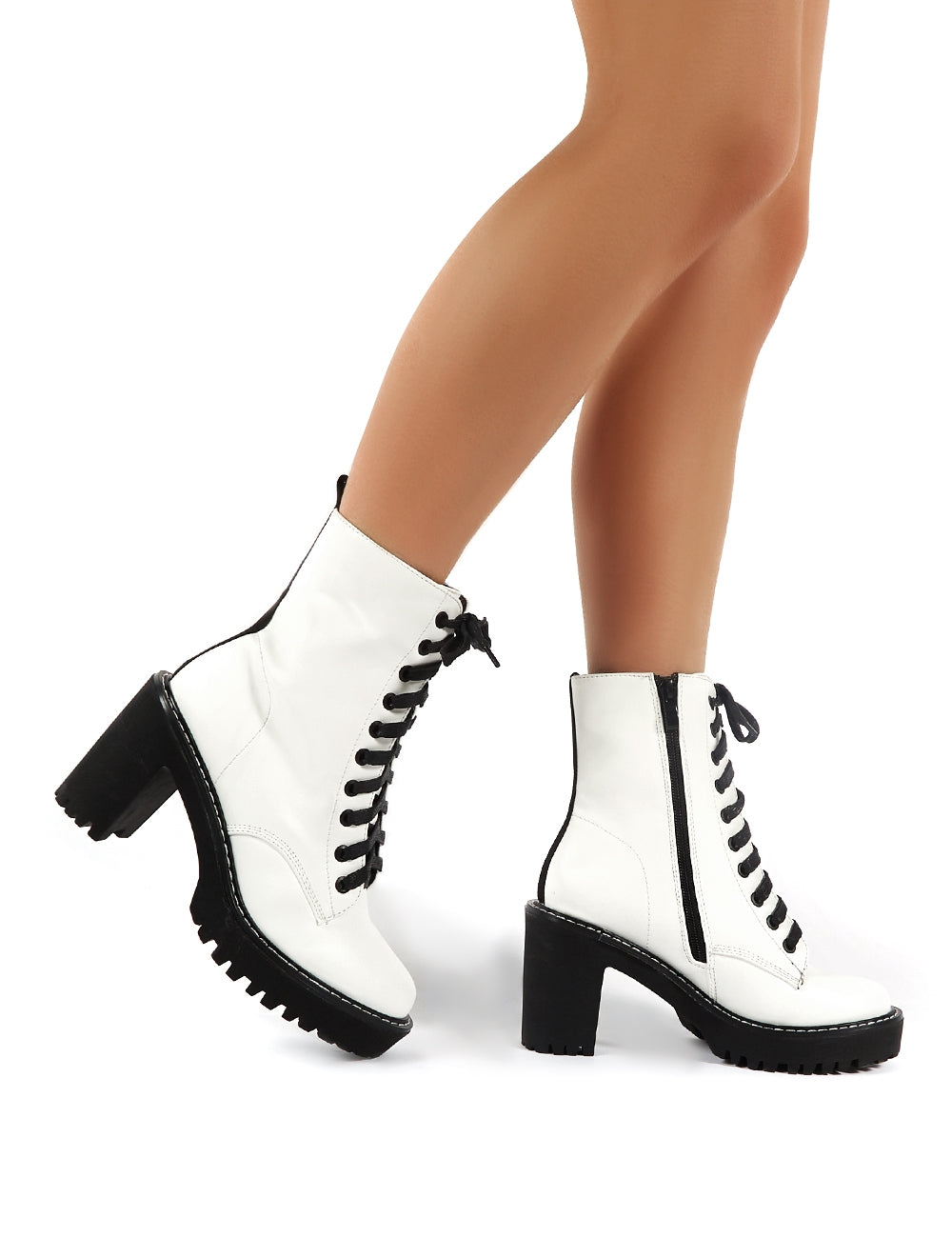 Fearne White Lace Up Chunky Heeled Ankle Boots