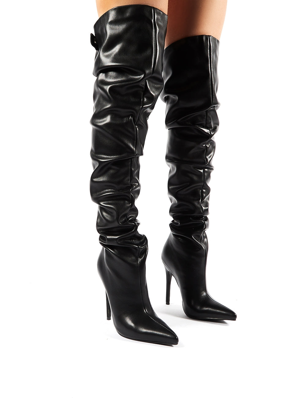 black slouchy thigh high boots