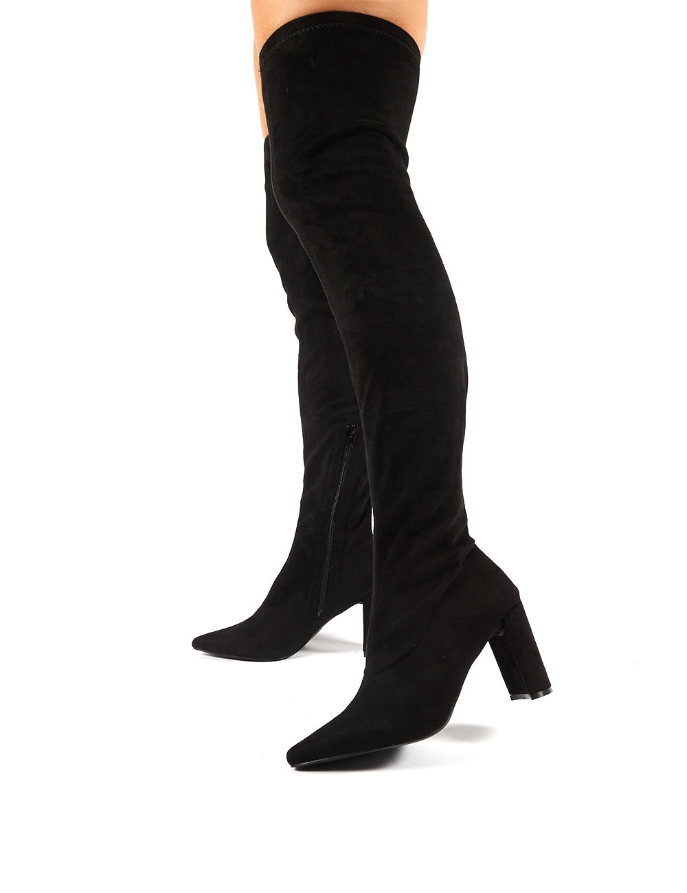 black suede over the knee heeled boots