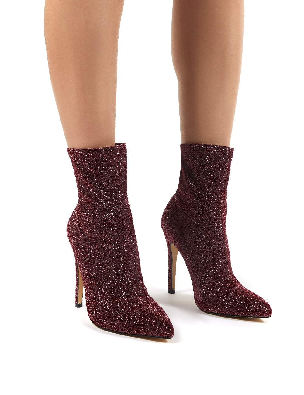 Glitz Pink Glitter Sock Ankle Boot Heels