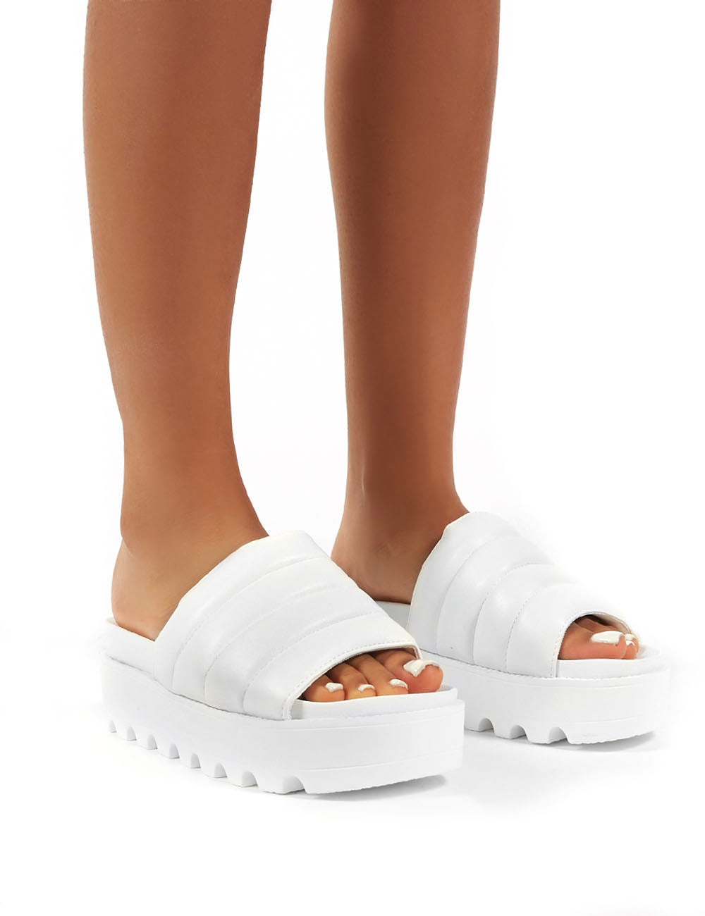 Codie White PU Chunky Platform Sliders