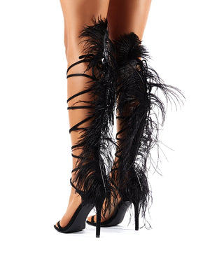 black feather heels