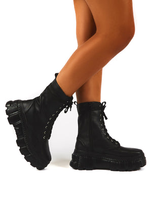 chunky sole lace up ankle boots