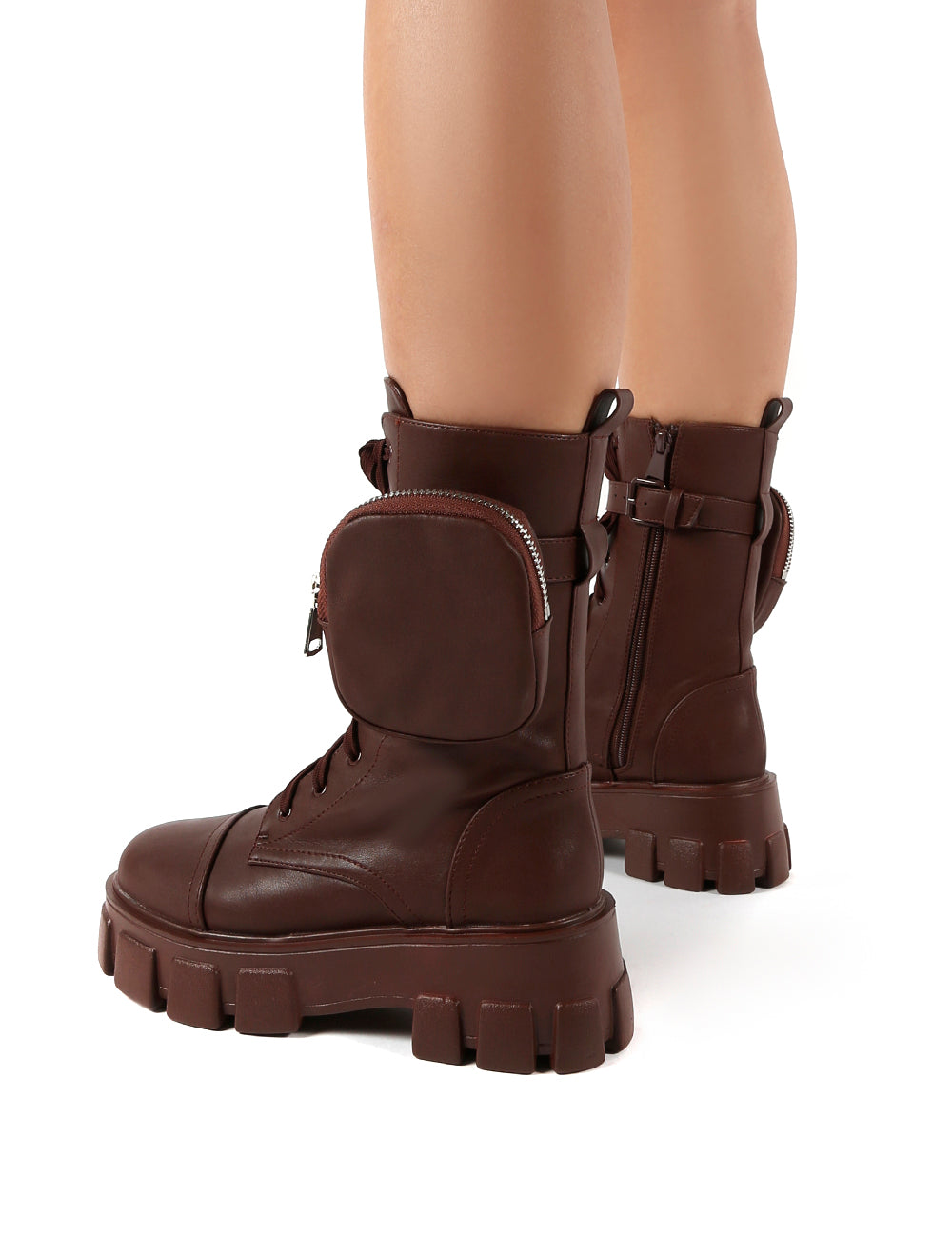 Intention Wide Fit Chocolate Chunky Sole Pouch Ankle Boots