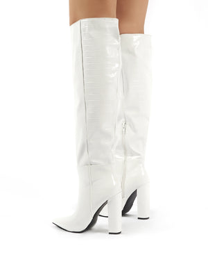 white croc knee high boots