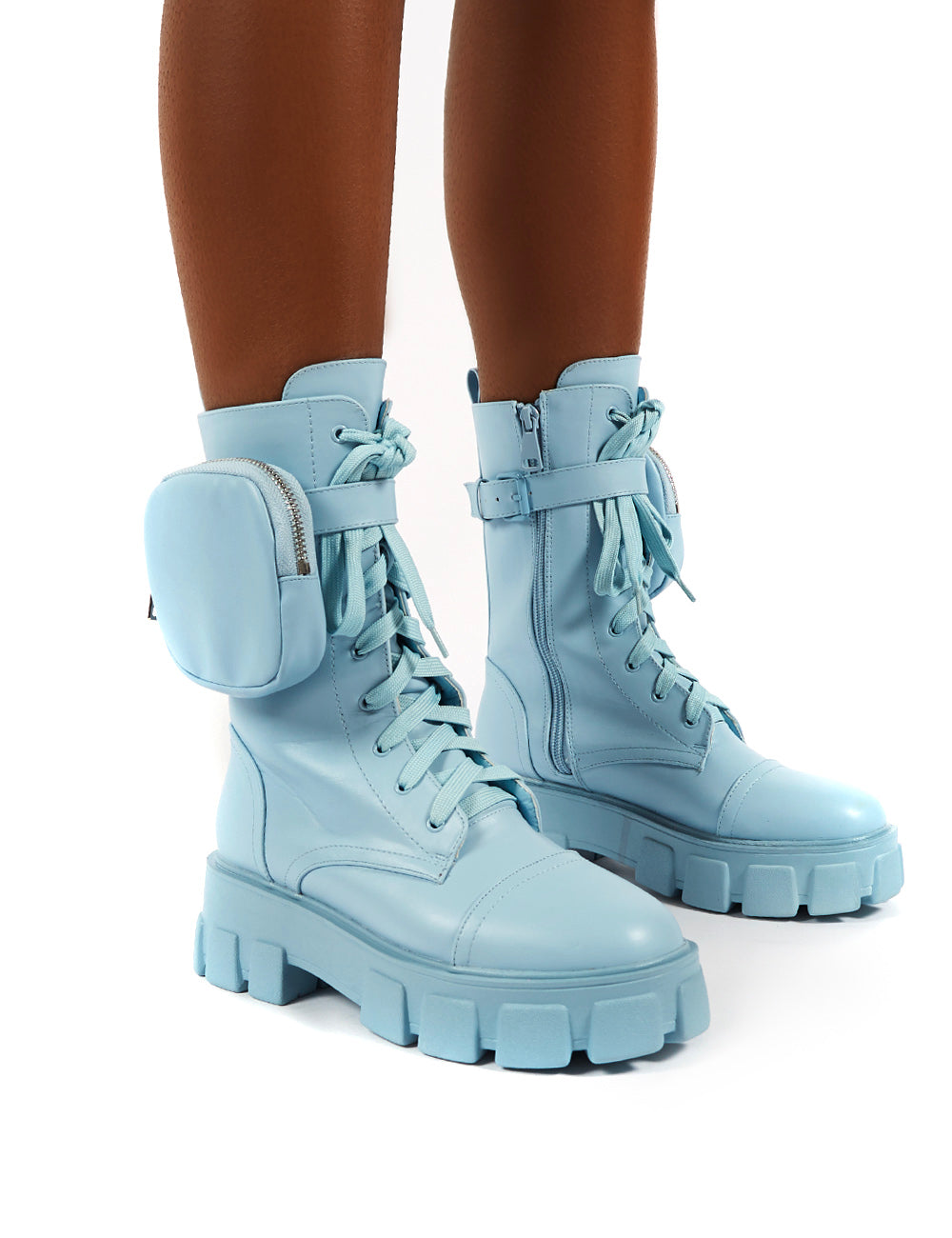 Intention Blue Chunky Sole Pouch Ankle Boots