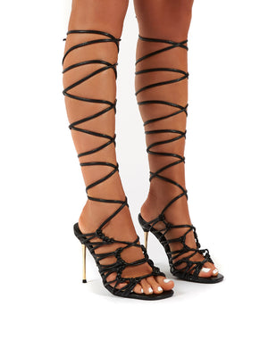 Joyful Black Lace Up Knot Front heels 