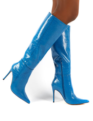 electric blue knee high boots