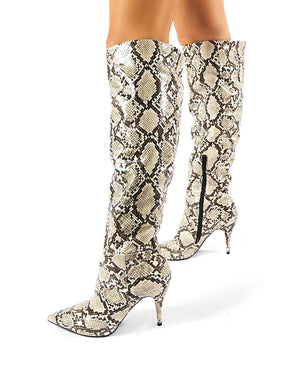 snakeskin slouch boots