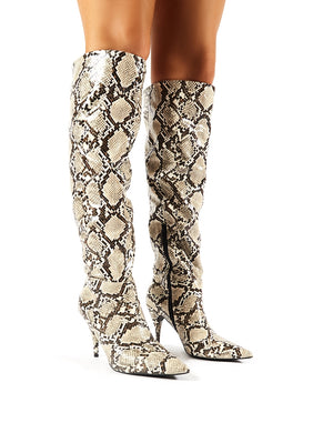 snake print boots knee high
