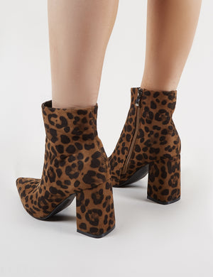 leopard pointed toe ankle boots