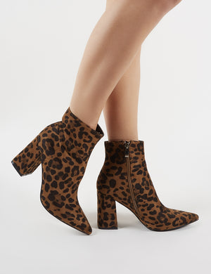 leopard print block heel boots