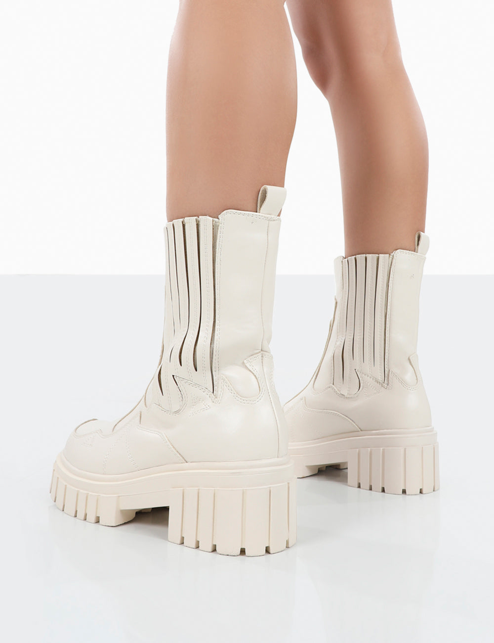 Consequence Ecru Drench Stitched Detail Platform Chunky Sole Ankle Boots