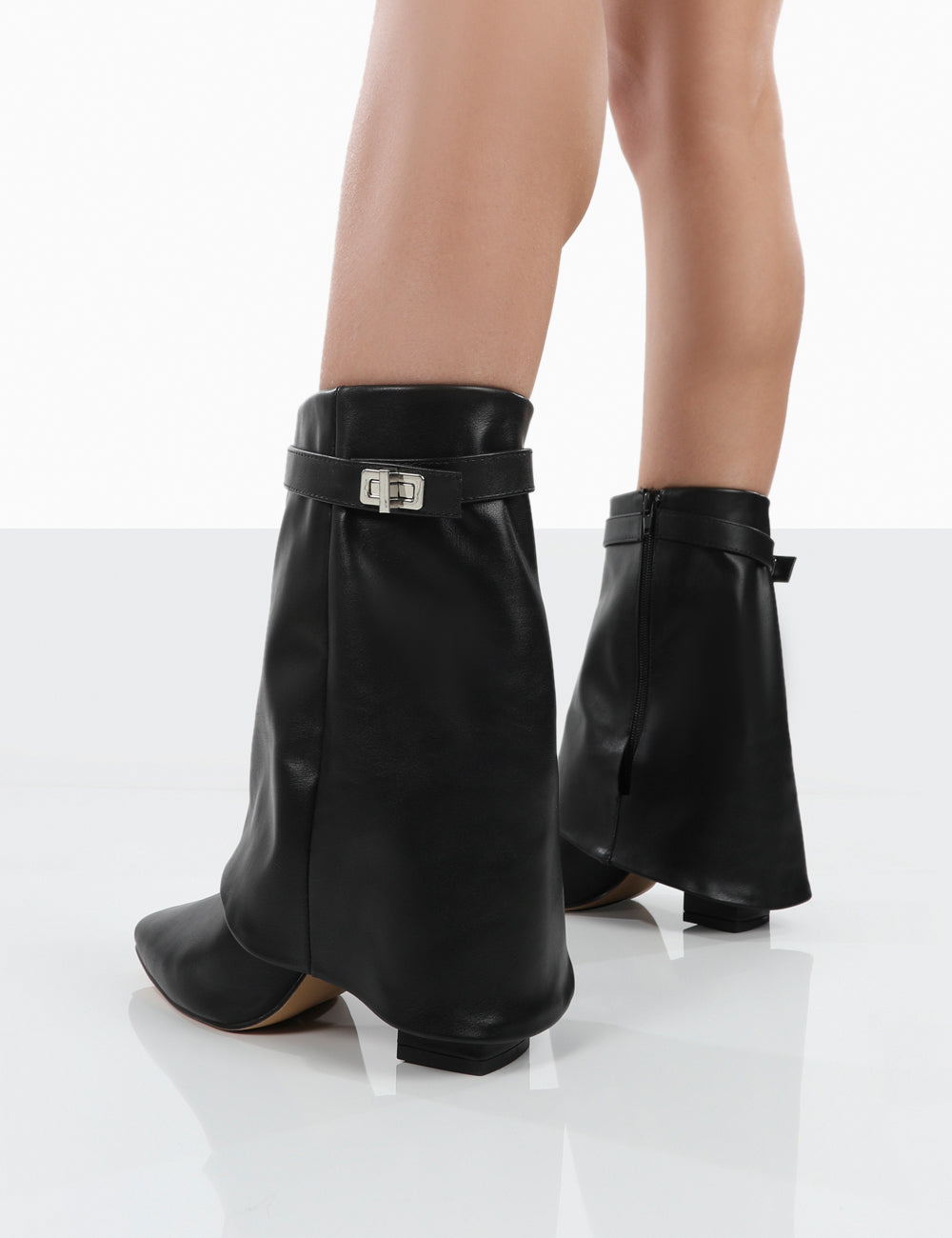 Fyre Wide Fit Black Pointed Toe Block Heeled Ankle Boots