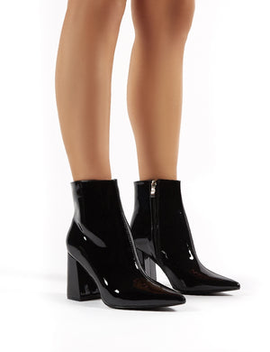 black patent pointed boots