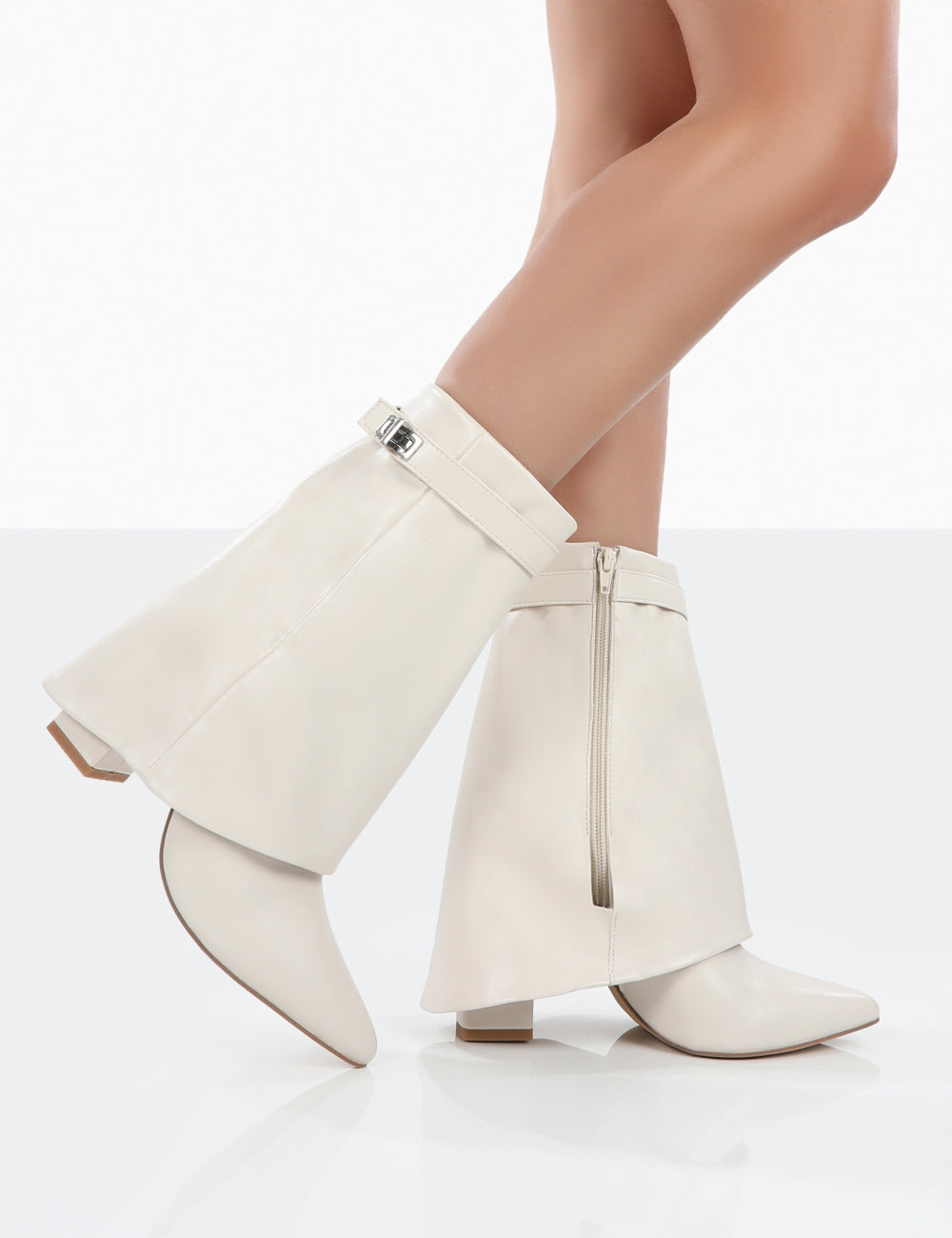 Fyre Ecru Pointed Toe Heeled Ankle Boots