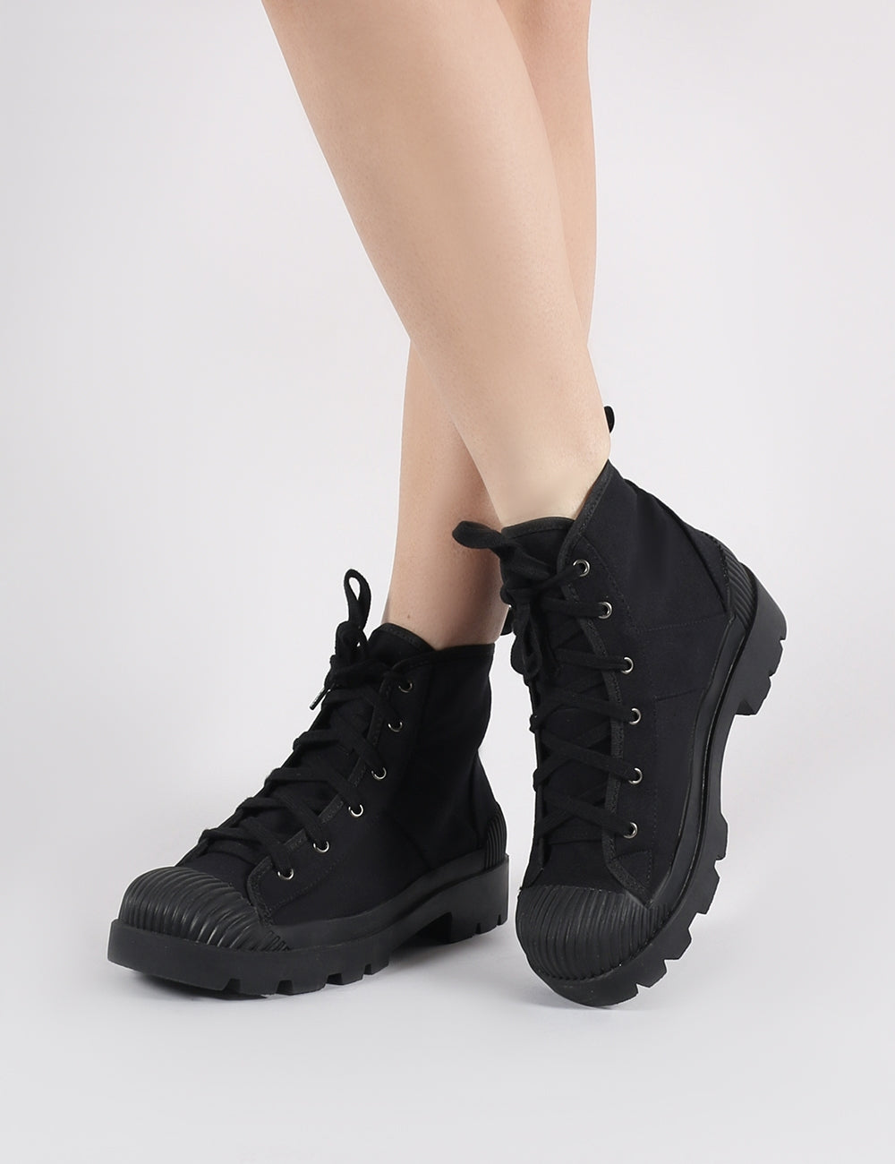 black canvas ankle boots