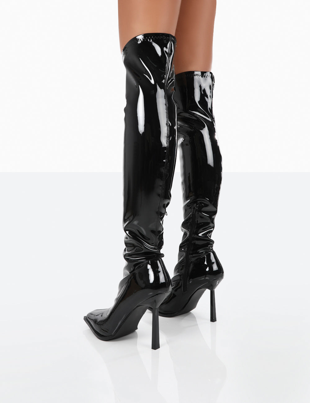 Jenine Black Patent Over The Knee Stiletto Heeled Boots