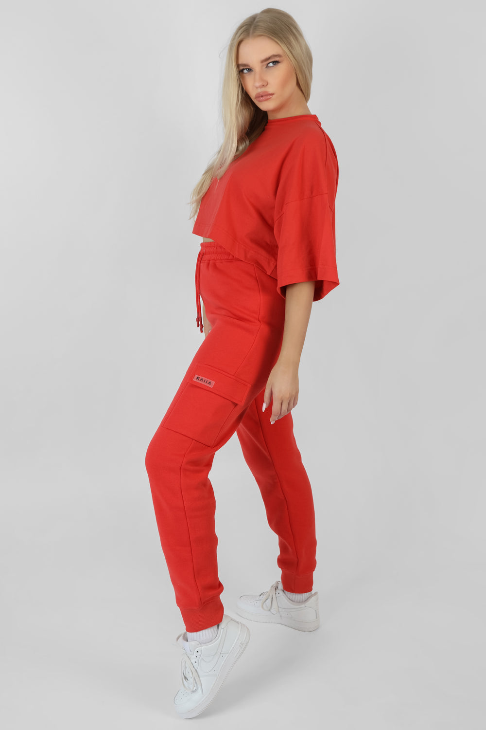 Exposed Seam Oversized Cropped T-Shirt Red