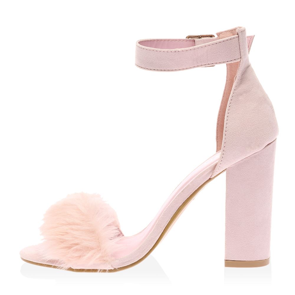 Celine Pink Faux Suede Block Heels