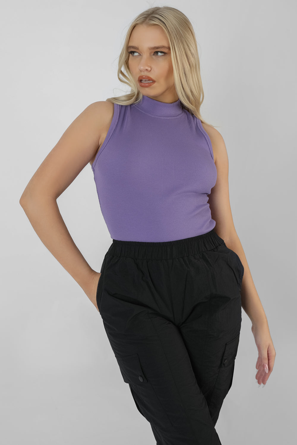 High Neck Rib Bodysuit Violet