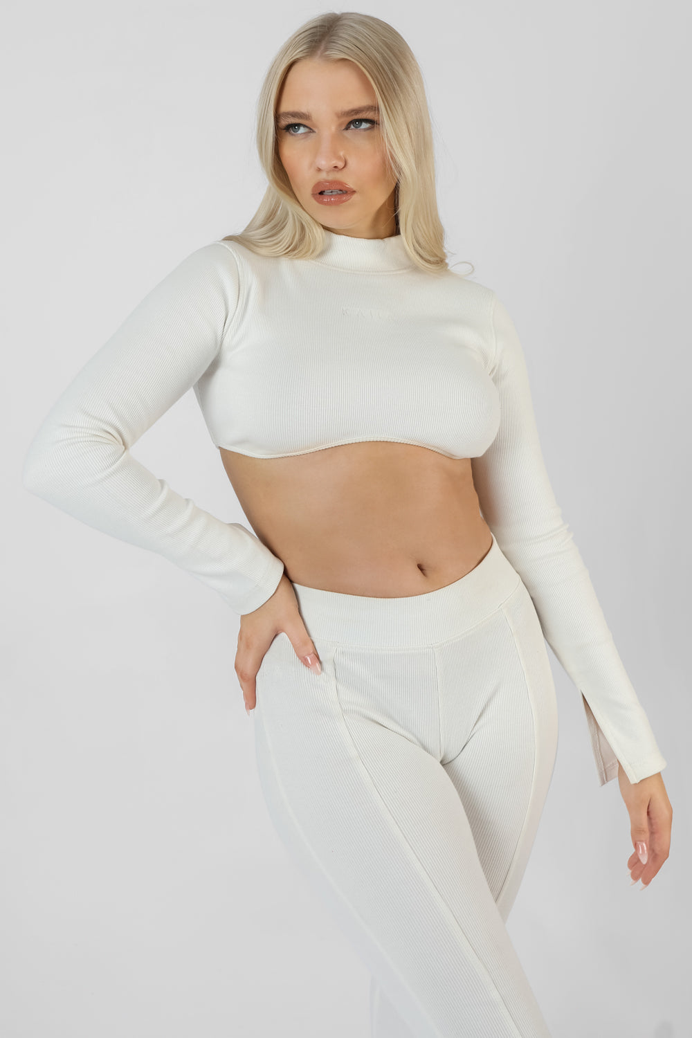 Athleisure High Neck Underbust Top White