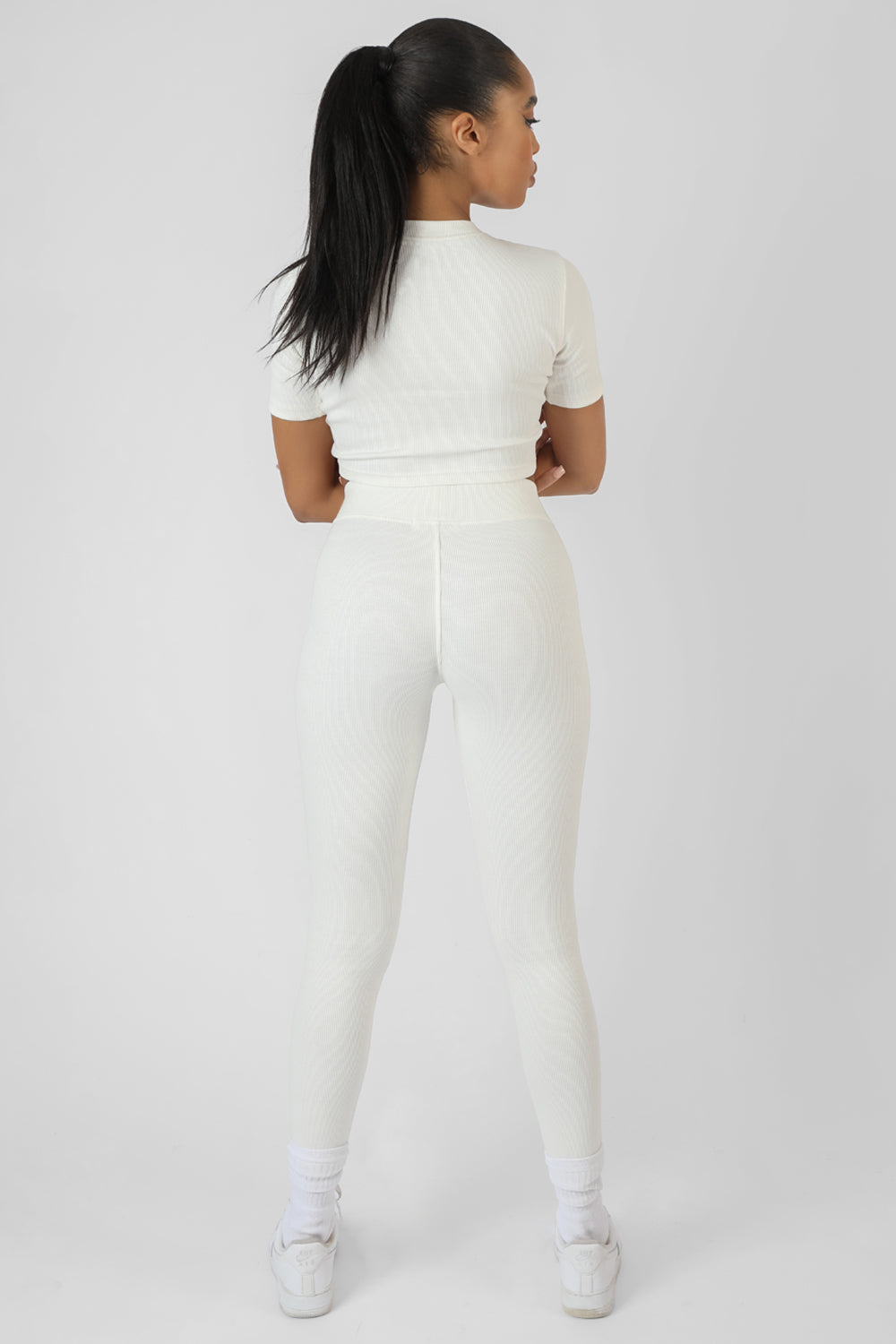 Athleisure Seam Front Ribbed Leggings White